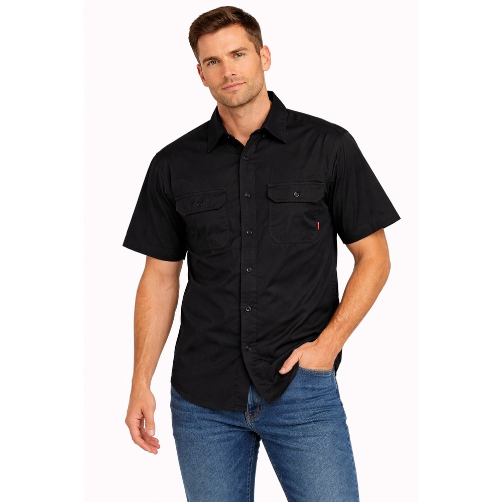Craftsman Mens Short Sleeve‎ Button Up Work Shirt Black Medium M 38-40 RN15099